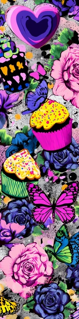 Free butterfly bookmarks of a butterfly with hearts and cupcakes